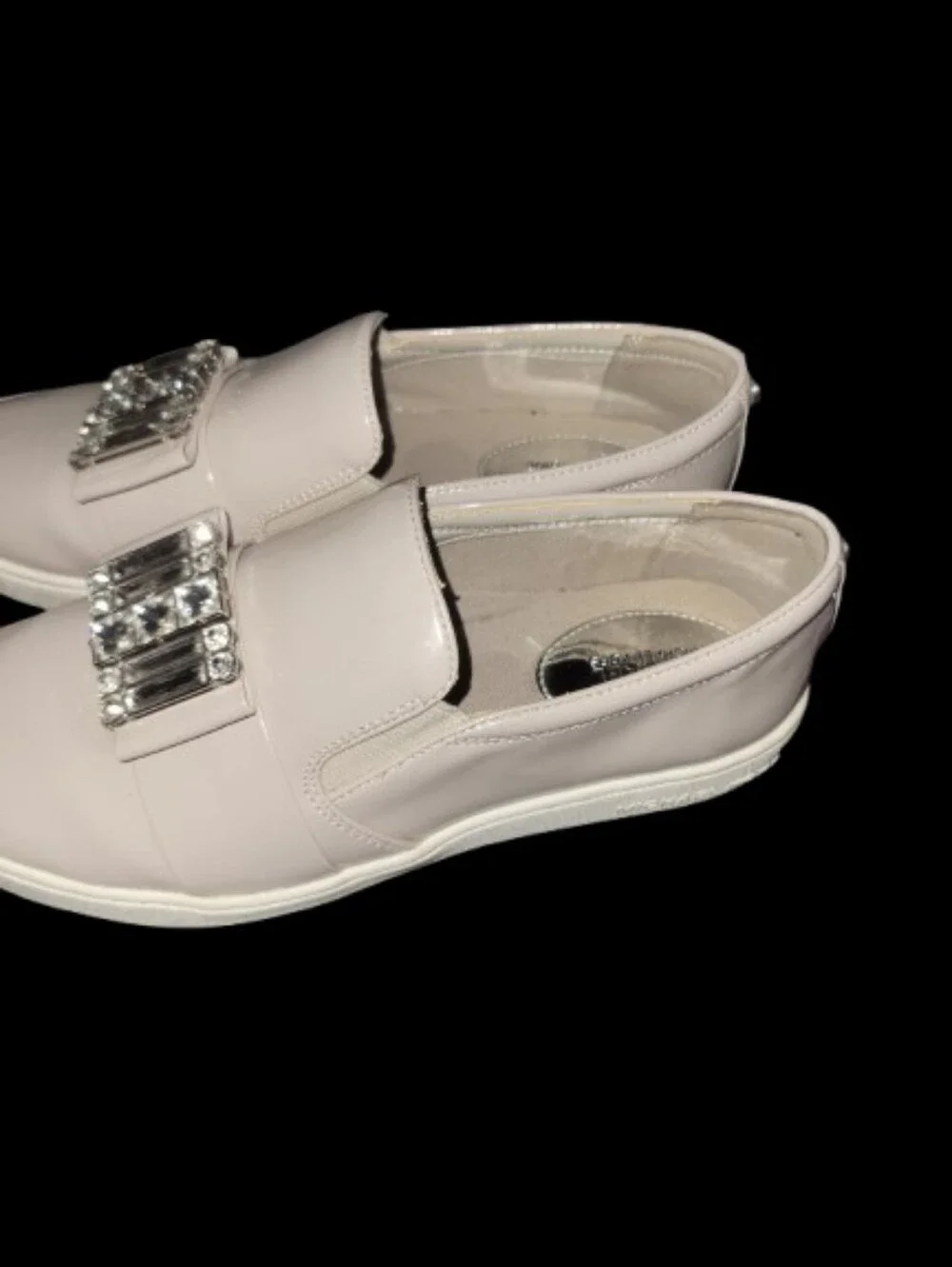 Michael Kors Nude Patent Slip-On Sneakers with Crystal Buckle